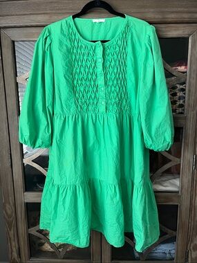 Joh. (Boutique) Bright Green Smocked Tiered Mini Dress 100% Cotton